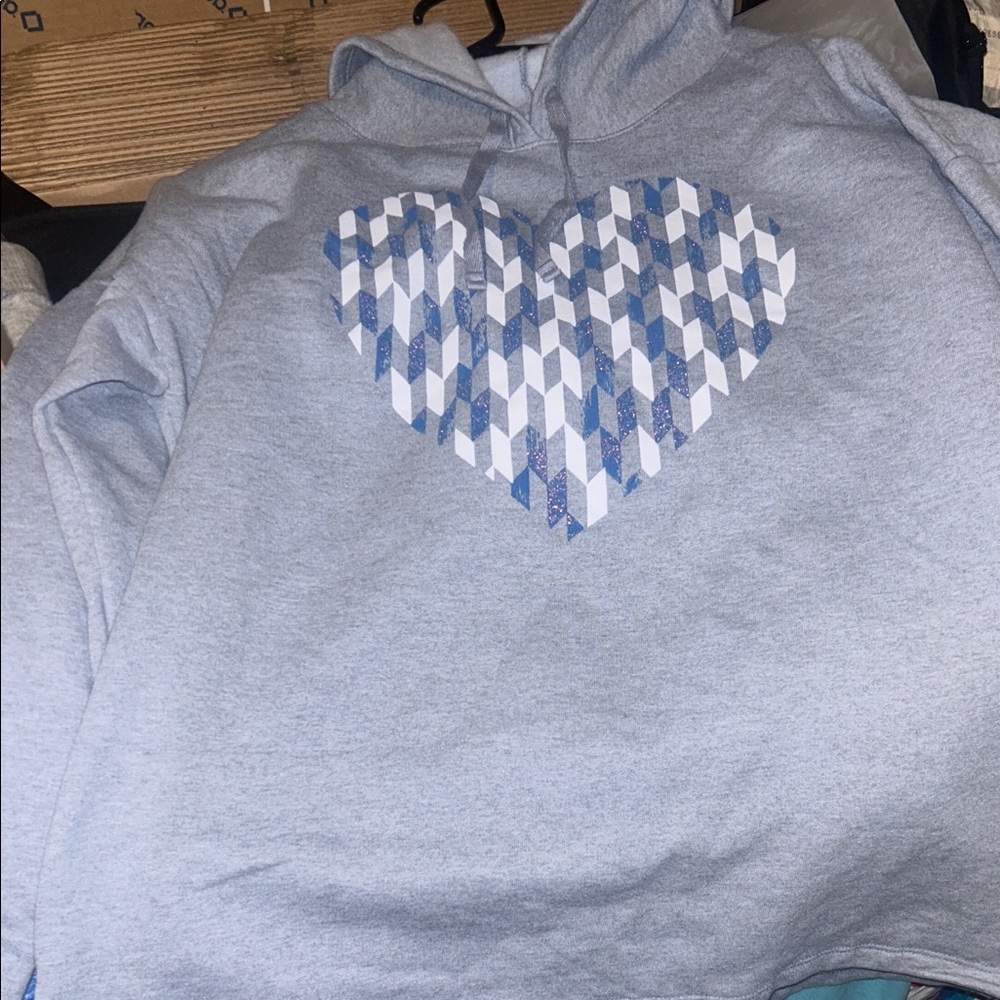 Gray Hoodie with Geometric Heart Design